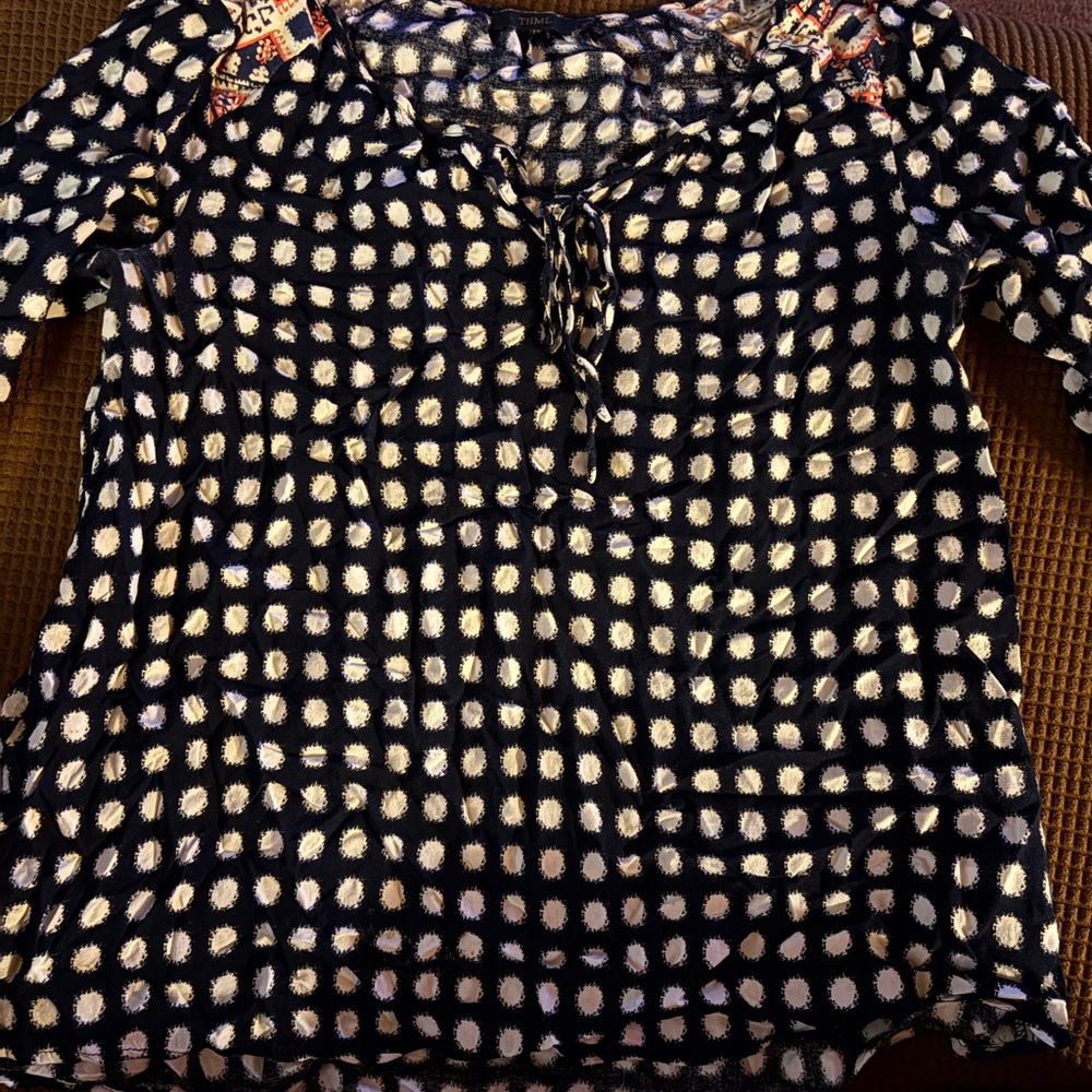 THML Navy and Cream Patterned Blouse
